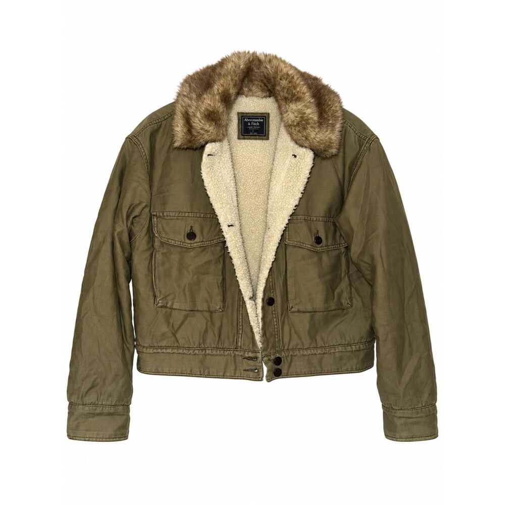 Vintage Y2K Abercrombie & Fitch Olive Sherpa Faux Fur Jacket Size L